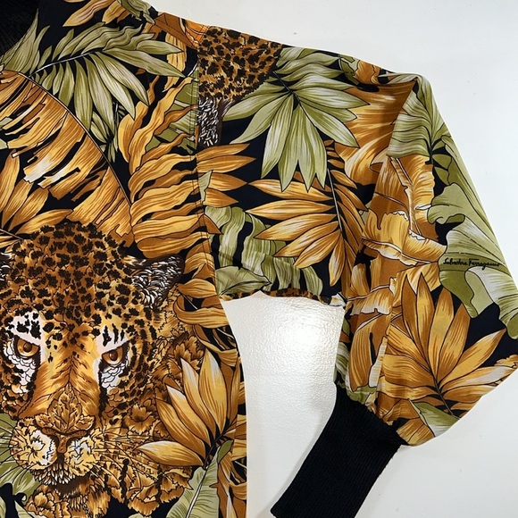 Vintage Ferragamo Jungle Print Tropical Animal Leopard Top Women Size L - Picture 9 of 11